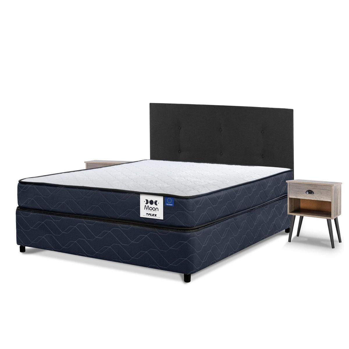 FLEX - Cama Americana Blue Moon 2 Plazas/Respaldo Royal/Velador Rock