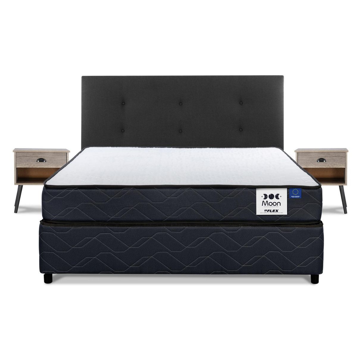 FLEX - Cama Americana Blue Moon 2 Plazas/Respaldo Royal/Velador Rock