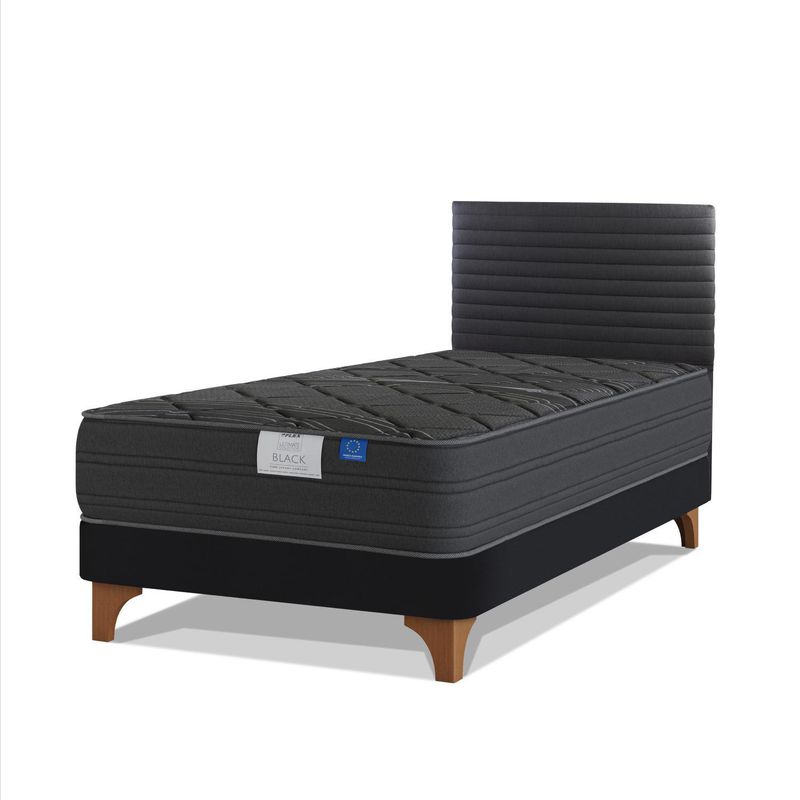 FLEX - Cama Europea Black 1.5 Plaza Box/Respaldo Modern