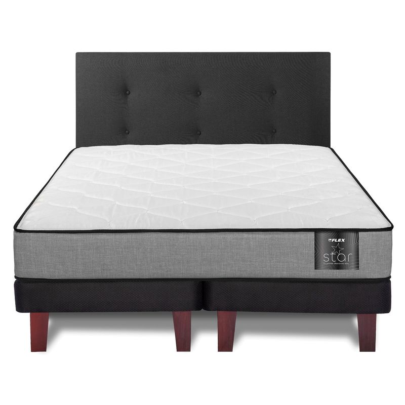 FLEX - Cama Europea Flat Black Star 2 plaza base dividida + respaldo Royal negro