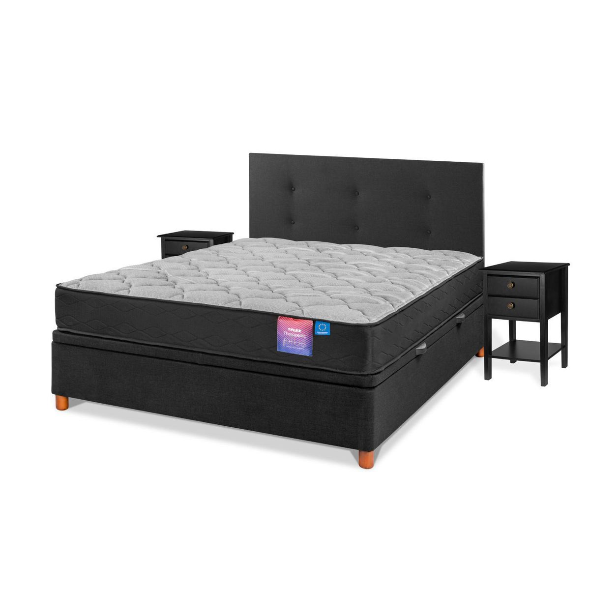 FLEX - Cama Baúl 2 plazas Box Spring Therapedic Plus Negro