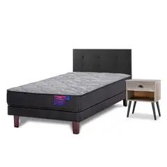 FLEX - Cama Europea Therapedic plus 1.5 plaza + respaldo Royal negro + velador Rock