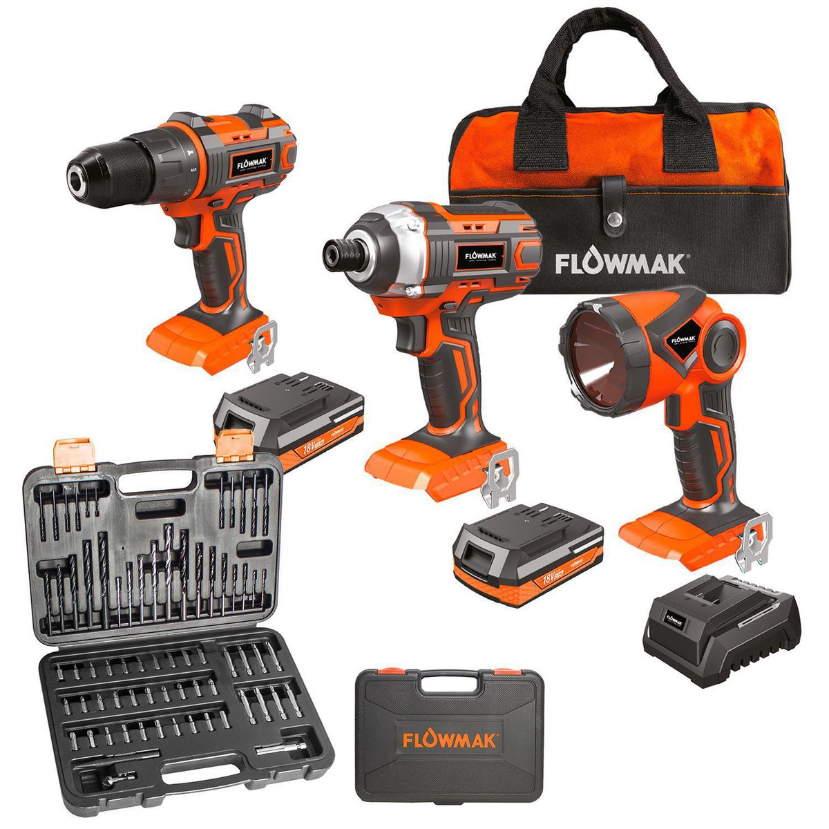 FLOWMAK - Kit 3 herr.inalam c/set brocas y puntas 70 unid