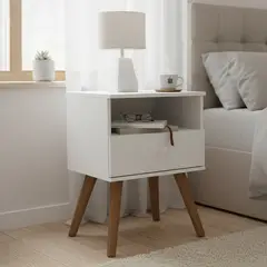 STANFORD - Velador 1 Cajón(es) 1 Cajones 34x54x30 cm Blanco