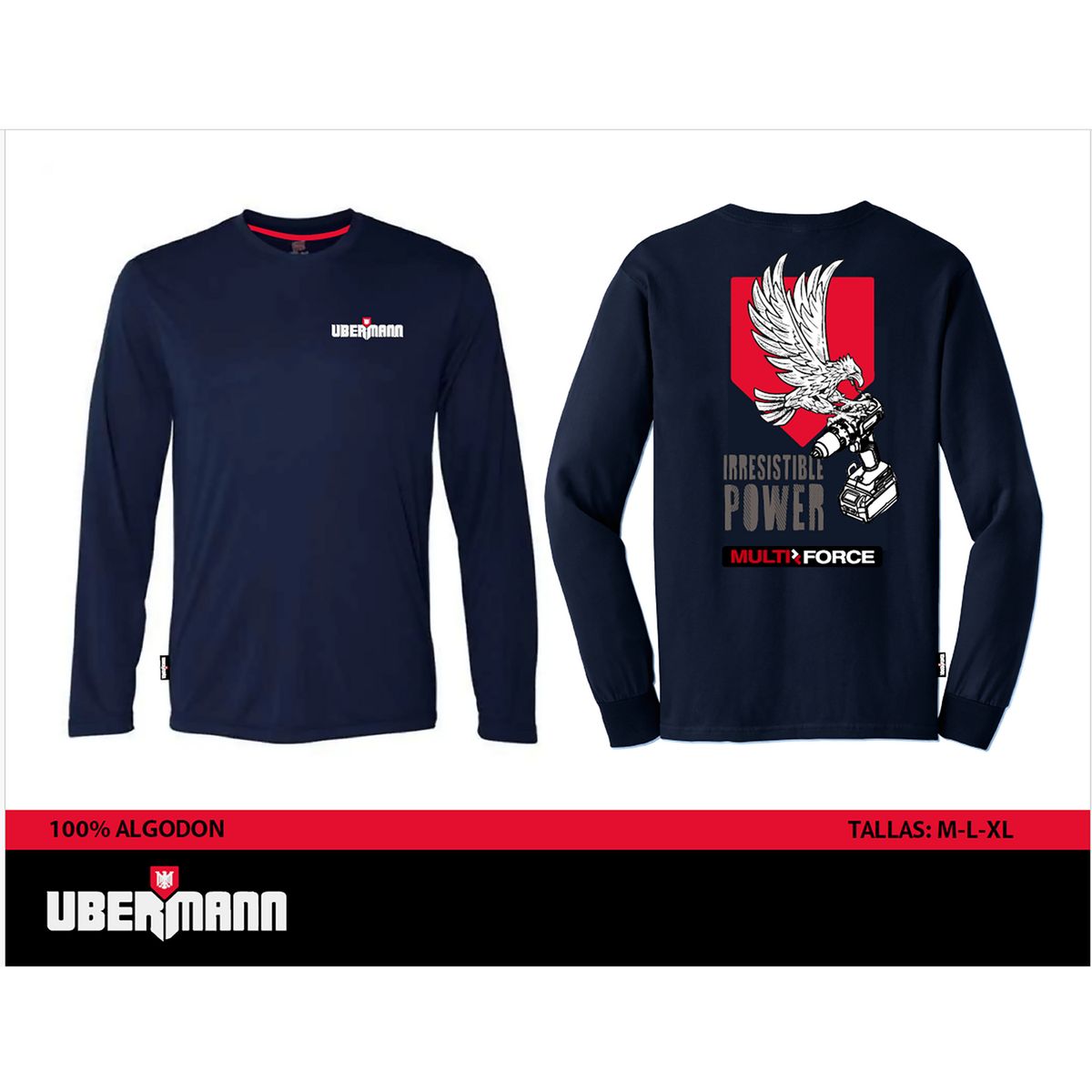 Polera manga larga Hombre Azul XL, marca UBERMANN - Foto Principal