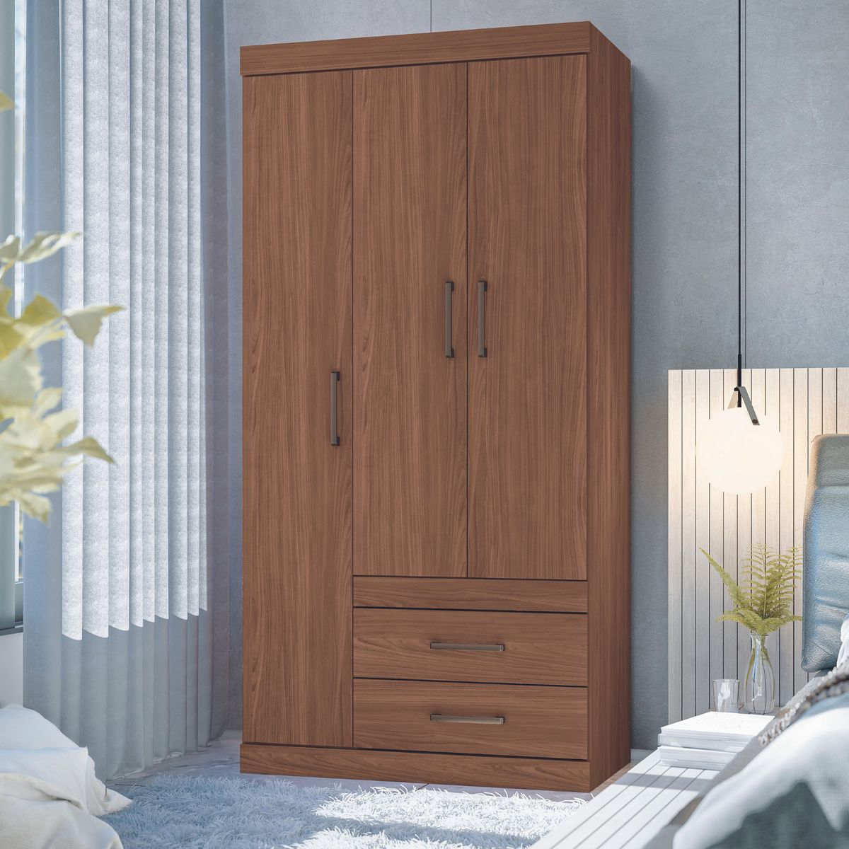 ONESSTA - Clóset Jatoba 3 Puerta(s) 2 Cajón(es) 3 Repisa(s) 90.3x183x46.3 cm Café