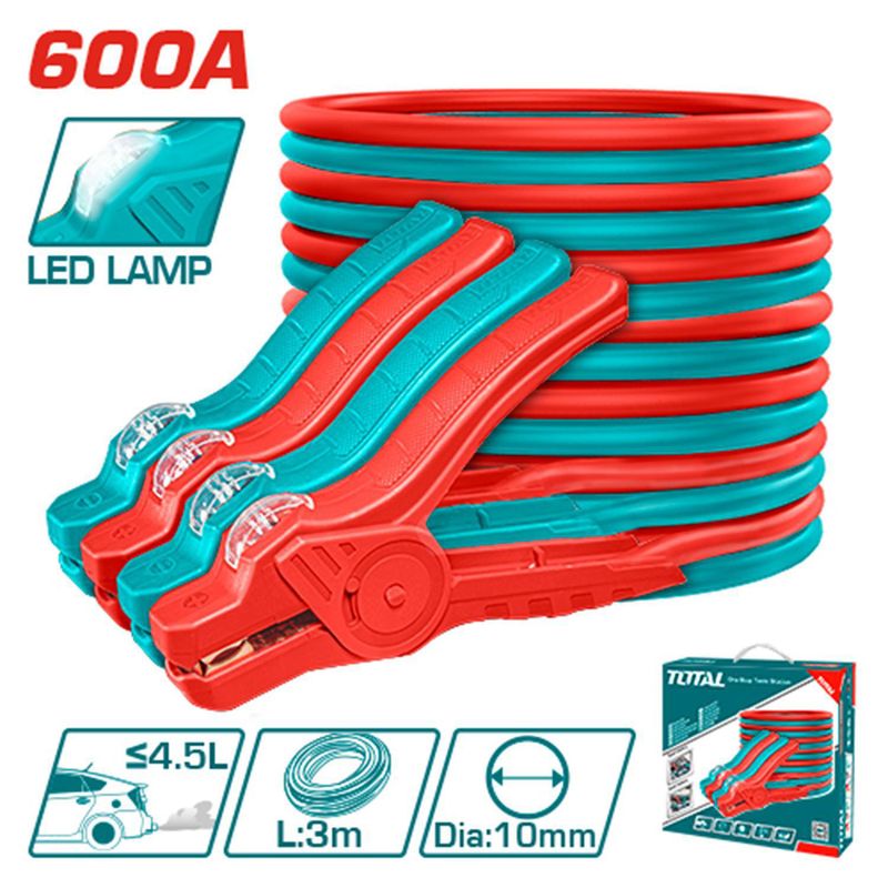 TOTAL TOOLS - Cables para puente 600 amp con lampara led 3mt