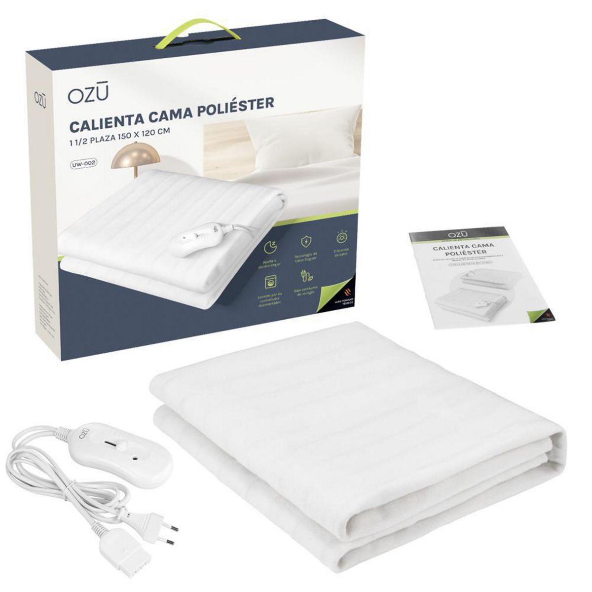 OZU - Calientacamas Eléctrica Poliéster 1.5 plazas 85 W Blanco