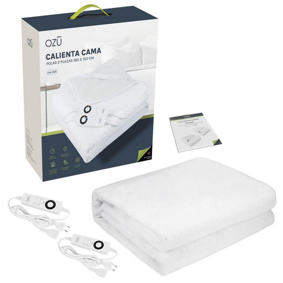 OZU - Calientacamas Eléctrica Polar 2 plazas 100 W Blanco