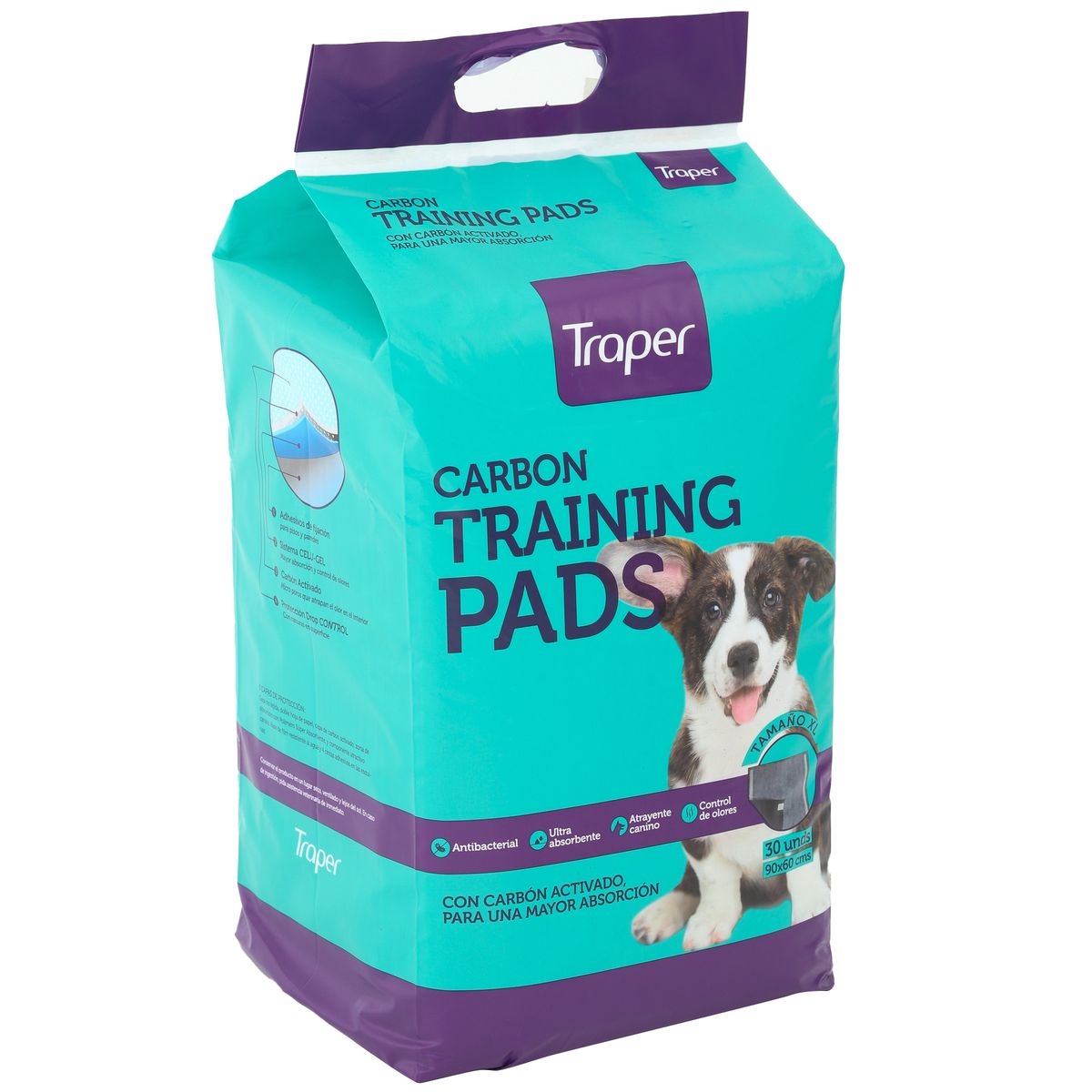 TRAPER - 30 sabanillas de entrenamiento para perros con carbón 60x90 cm