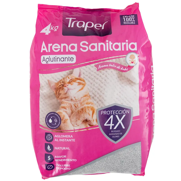 Arena Sanitaria para Gatos Aroma a Talco Bebé 4 Kg