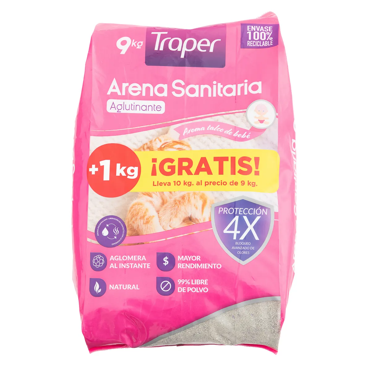 TRAPER - Arena Sanitaria para Gatos Aroma Talco Bebé 9 Kg