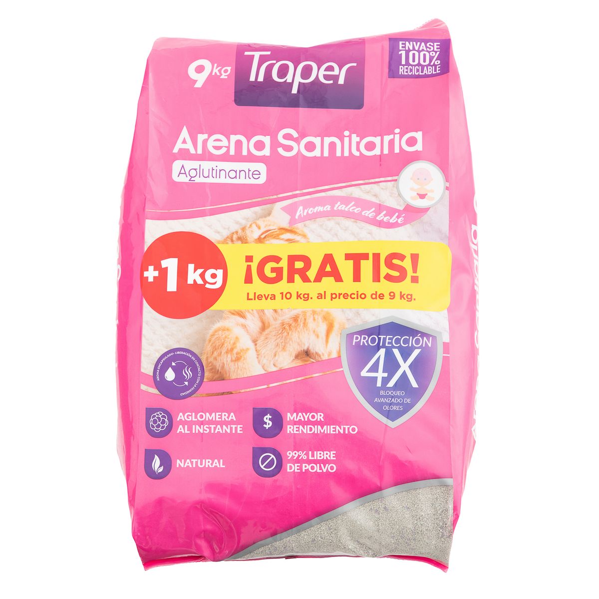 TRAPER - Arena Sanitaria para Gatos Aroma Talco Bebé 9 Kg