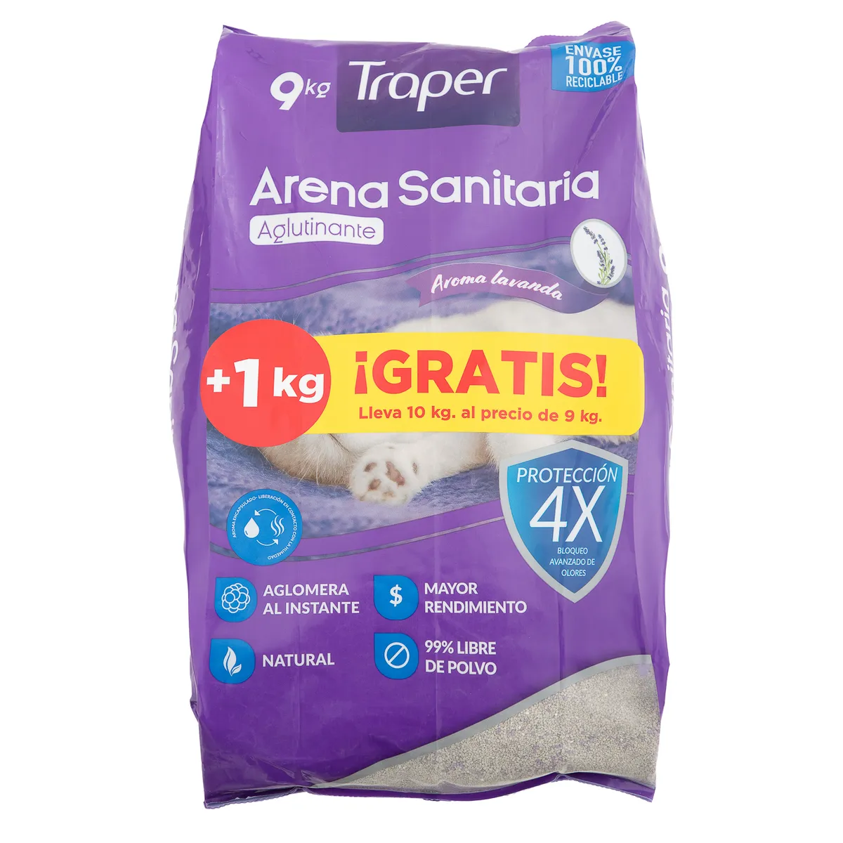 TRAPER - Arena Sanitaria para Gatos Aroma a Lavanda 9 Kg