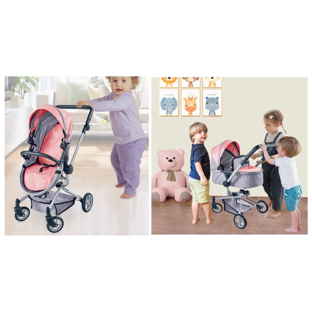 KIDSCOOL - Coche cuna de juguete para muñeca rosado