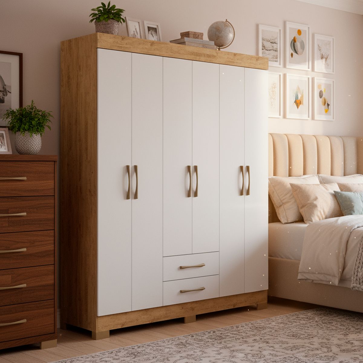 DI PORETTI - Clóset Escocia 6 Puerta(s) 2 Cajón(es) 4 Repisa(s) 157.2x187x45 cm Blanco/Café