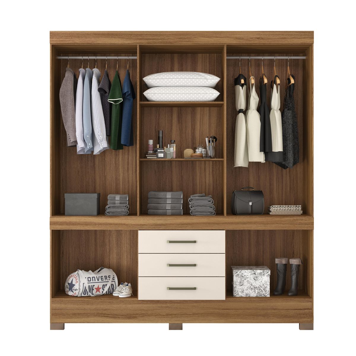 DI PORETTI - Clóset New Murano 10 Puerta(s) 3 Cajón(es) 3 Repisa(s) 192x217x47 cm Blanco/Café