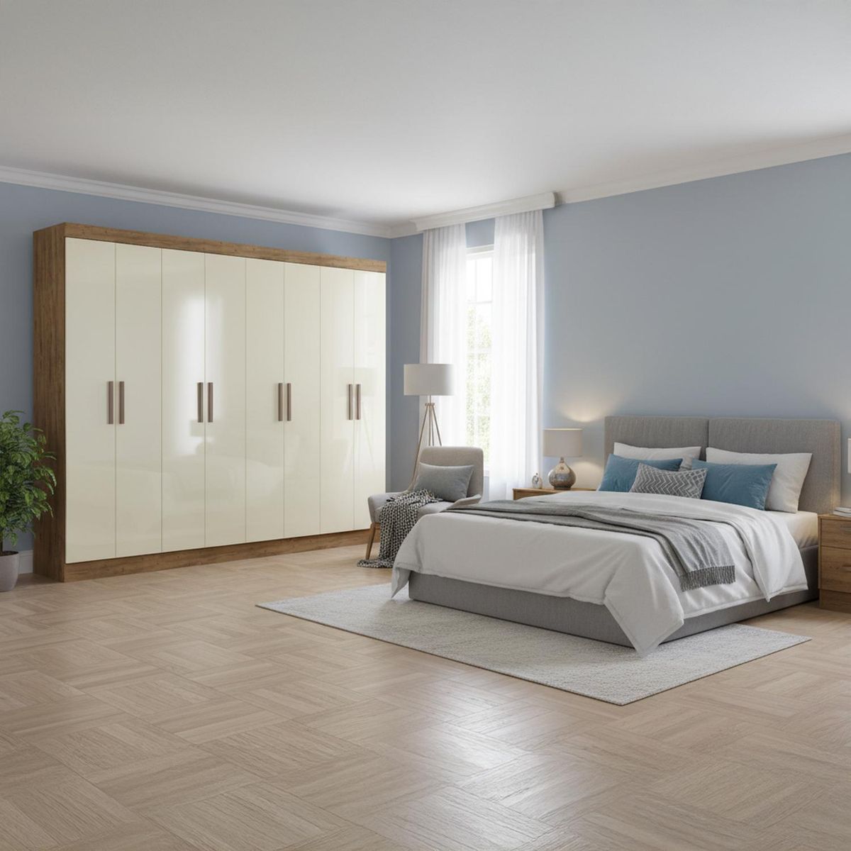 DI PORETTI - Clóset Paris 8 Puerta(s) 4 Cajón(es) 10 Repisa(s) 237x200x47 cm Beige/Café