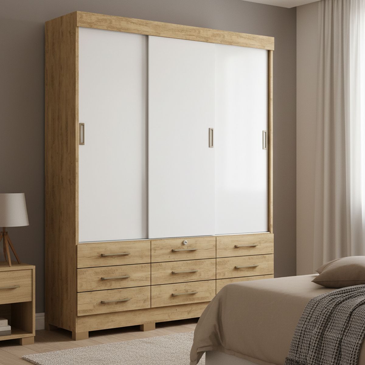 DI PORETTI - Clóset New Toquio 3 Puerta(s) 9 Cajón(es) 4 Repisa(s) 178x220x47 cm Blanco/Café