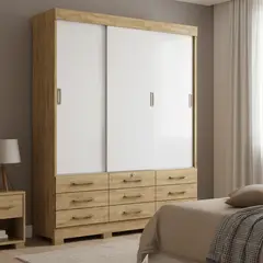 DI PORETTI - Clóset New Toquio 3 Puerta(s) 9 Cajón(es) 4 Repisa(s) 178x220x47 cm Blanco/Café