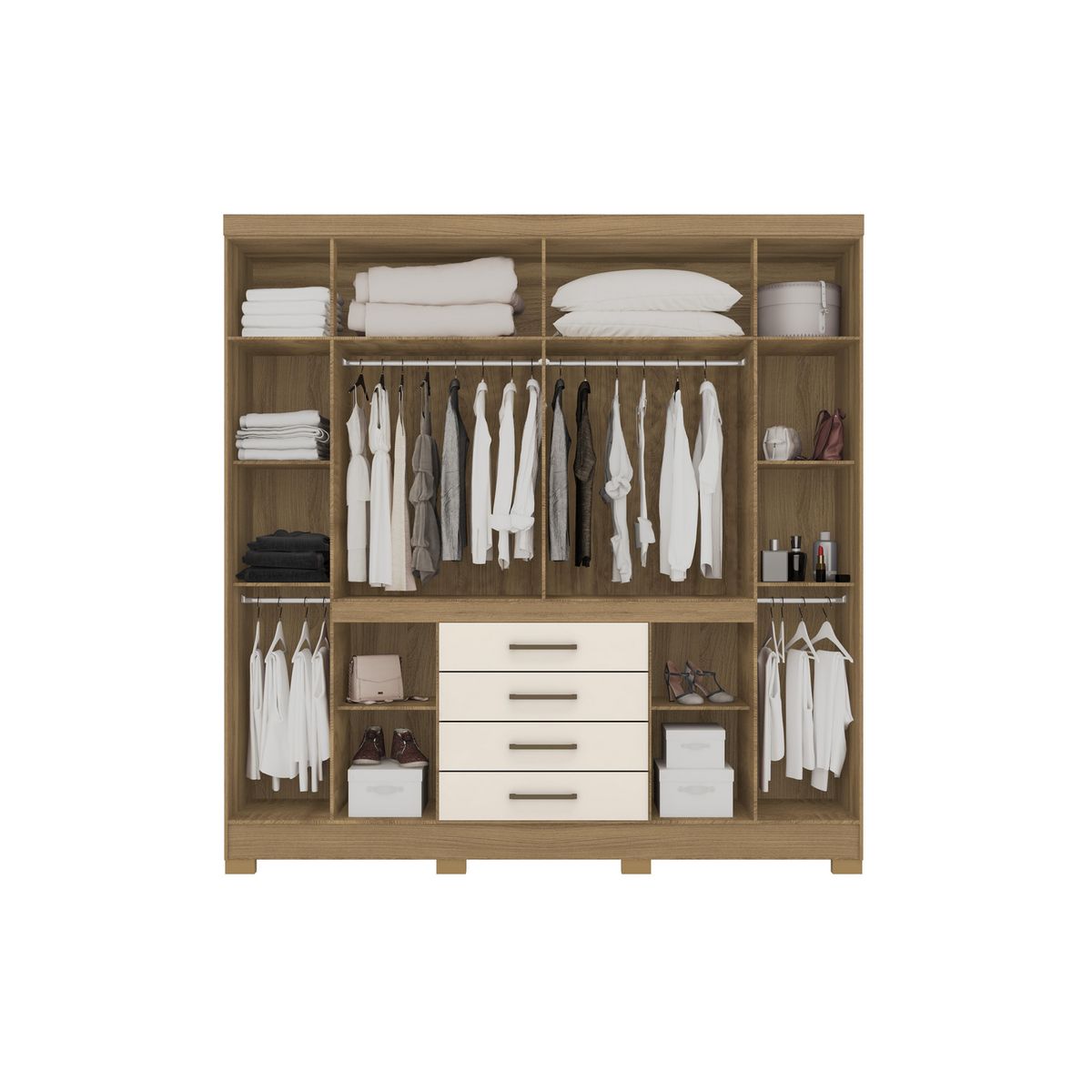 DI PORETTI - Clóset New Realce 8 Puerta(s) 4 Cajón(es) 6 Repisa(s) 201x217x47 cm Blanco/Café