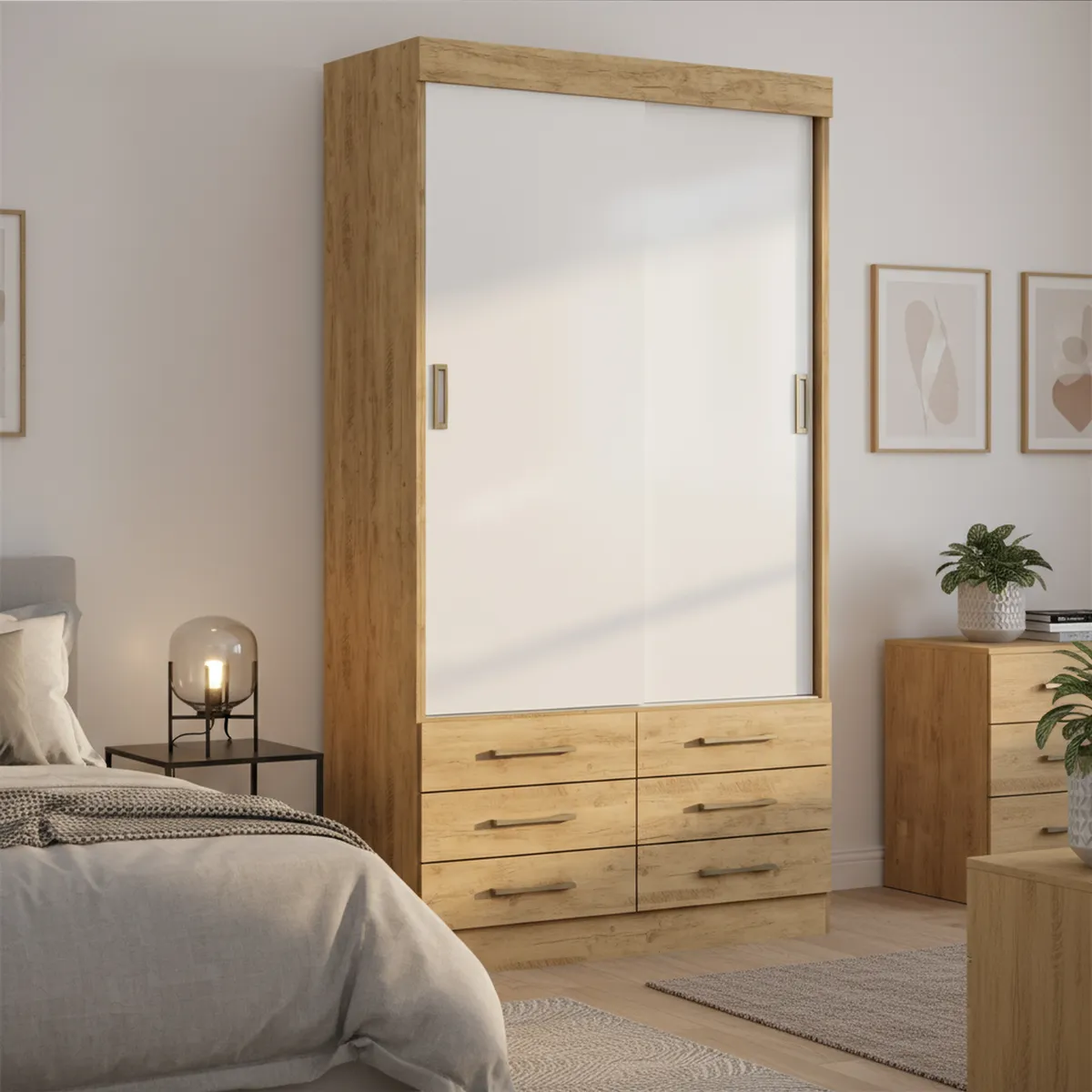 DI PORETTI - Clóset New Moscou 2 Puerta(s) 6 Cajón(es) 6 Repisa(s) 119x220x47 cm Blanco/Café