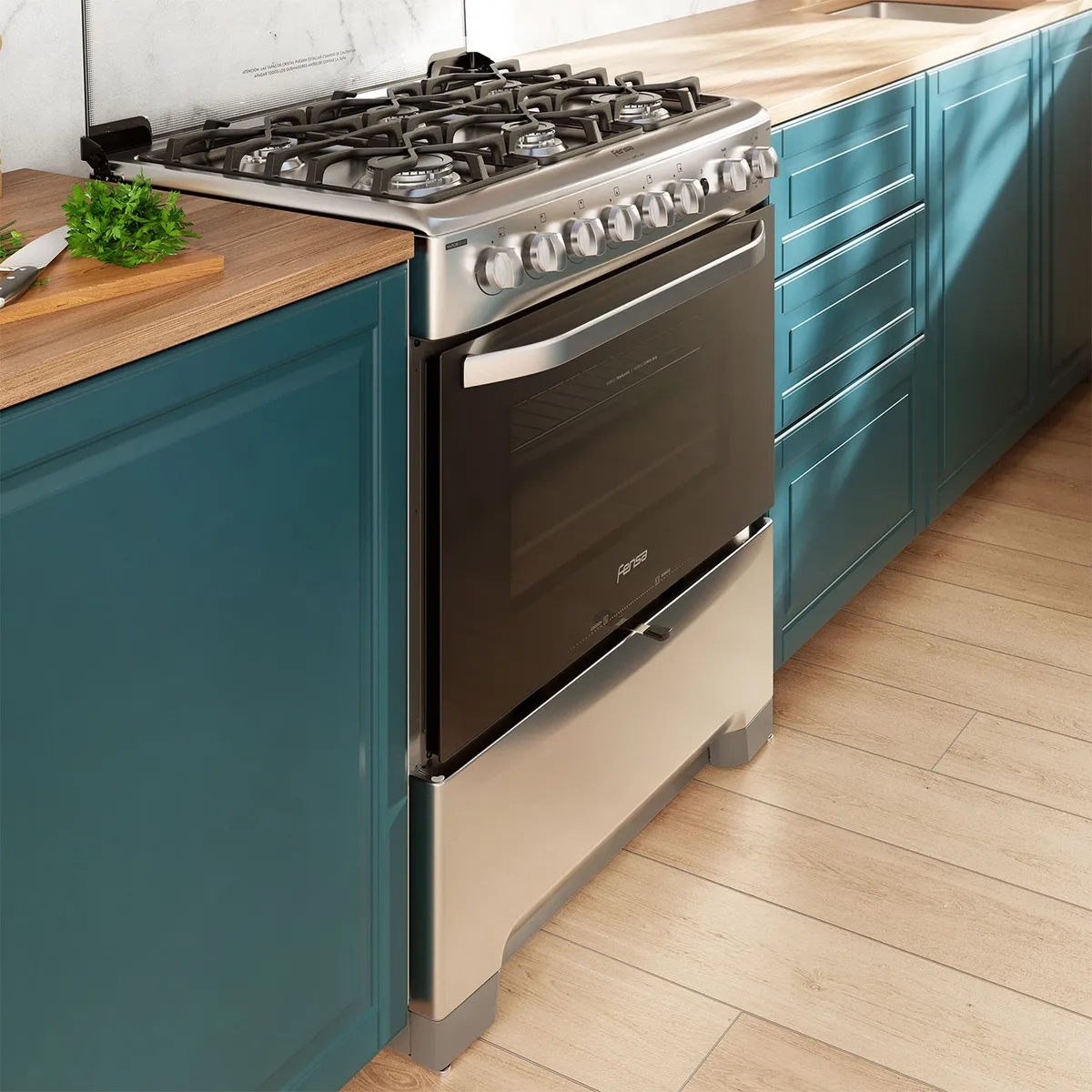 FENSA - Cocina a Gas 6 Platos Silver y Negro F 5300 T