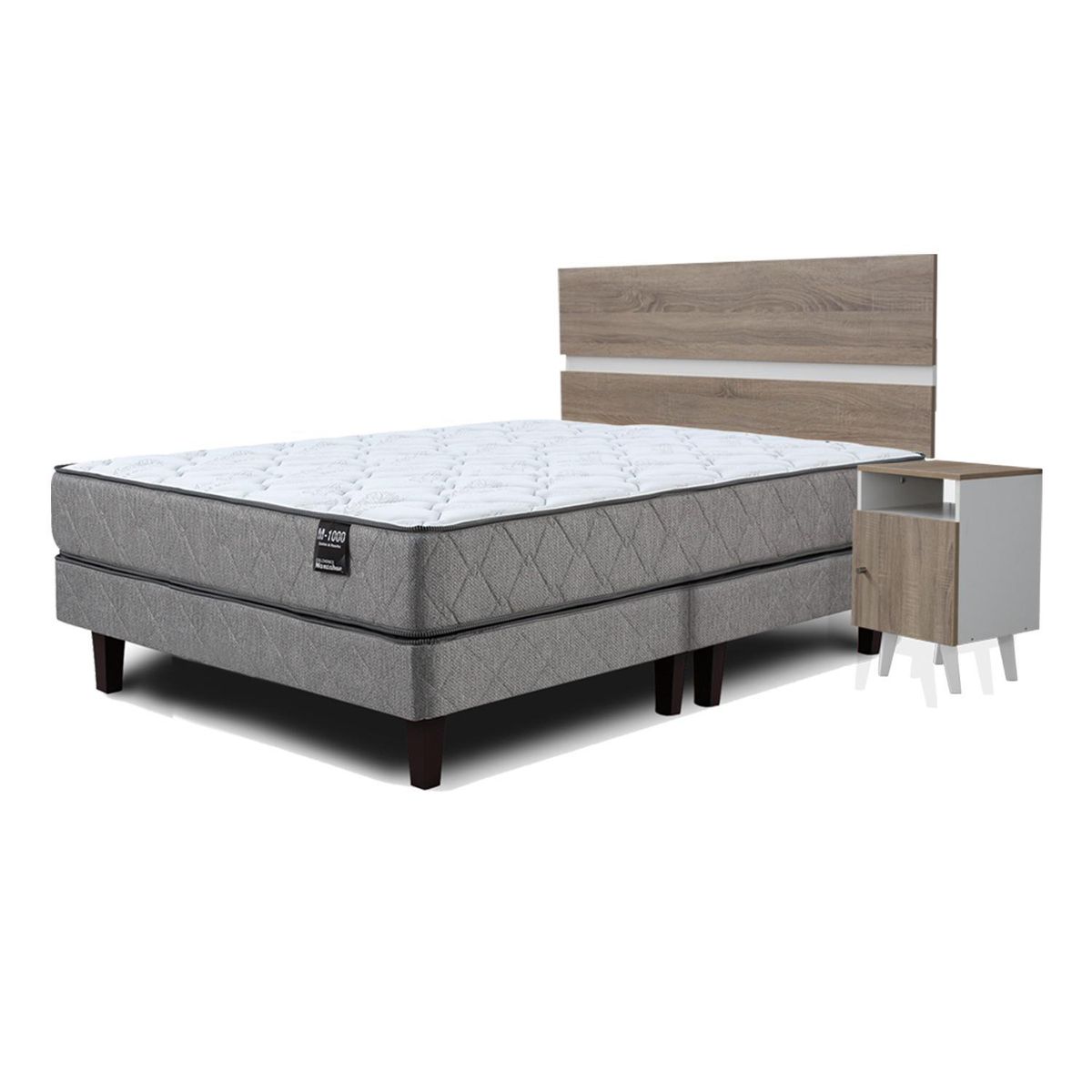 MANTAHUE - Cama Europea M 1000 2 plazas B/D + respaldo + 2 veladores Pucara