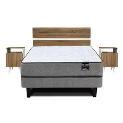 MANTAHUE - Cama Europea M 1000 2 plazas + respaldo + 2 veladores Pucara