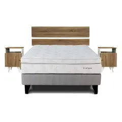 MANTAHUE - Cama Europea Energos Pocket Uno 2 Plazas + Respaldo + 2 Veladores Pucara