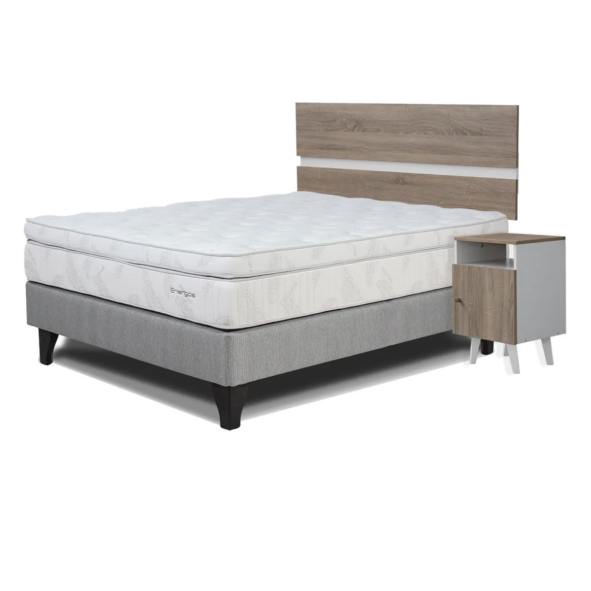 MANTAHUE - Cama Europea Energos pocket uno 2 plazas + respaldo + 2 veladores Pucara