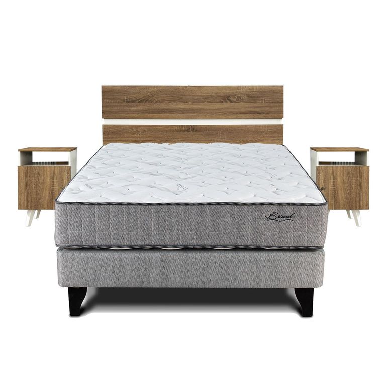 Cama Europea Boreal Dos 2 Plazas B/D + Respaldo + 2 Veladores Pucara