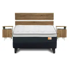 MANTAHUE - Cama Europea Tdr Uno 2 Plazas B/D + Respaldo + 2 Veladores Pucara