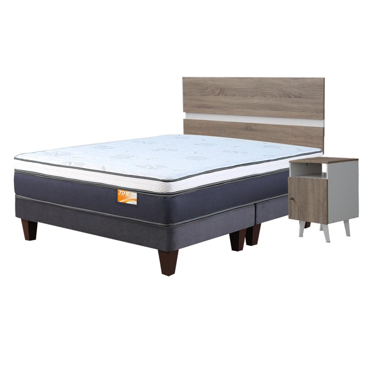 MANTAHUE - Cama Europea TDR uno 2 plazas B/D + respaldo + 2 veladores Pucara