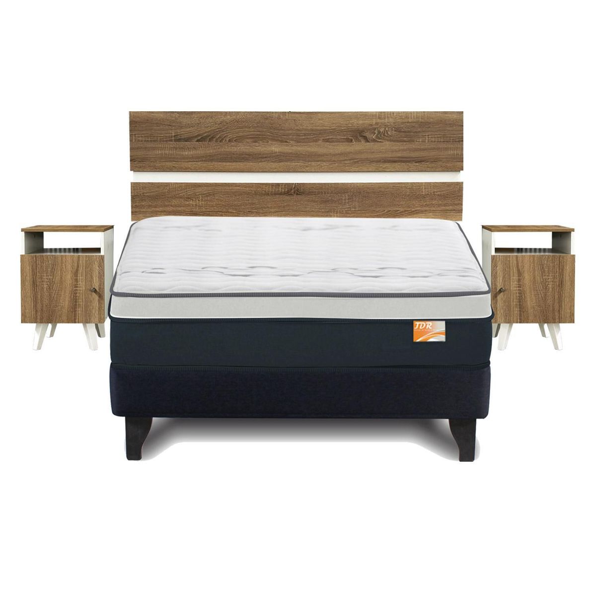 MANTAHUE - Cama Europea Tdr Uno 2 Plazas + Respaldo + 2 Veladores Pucara