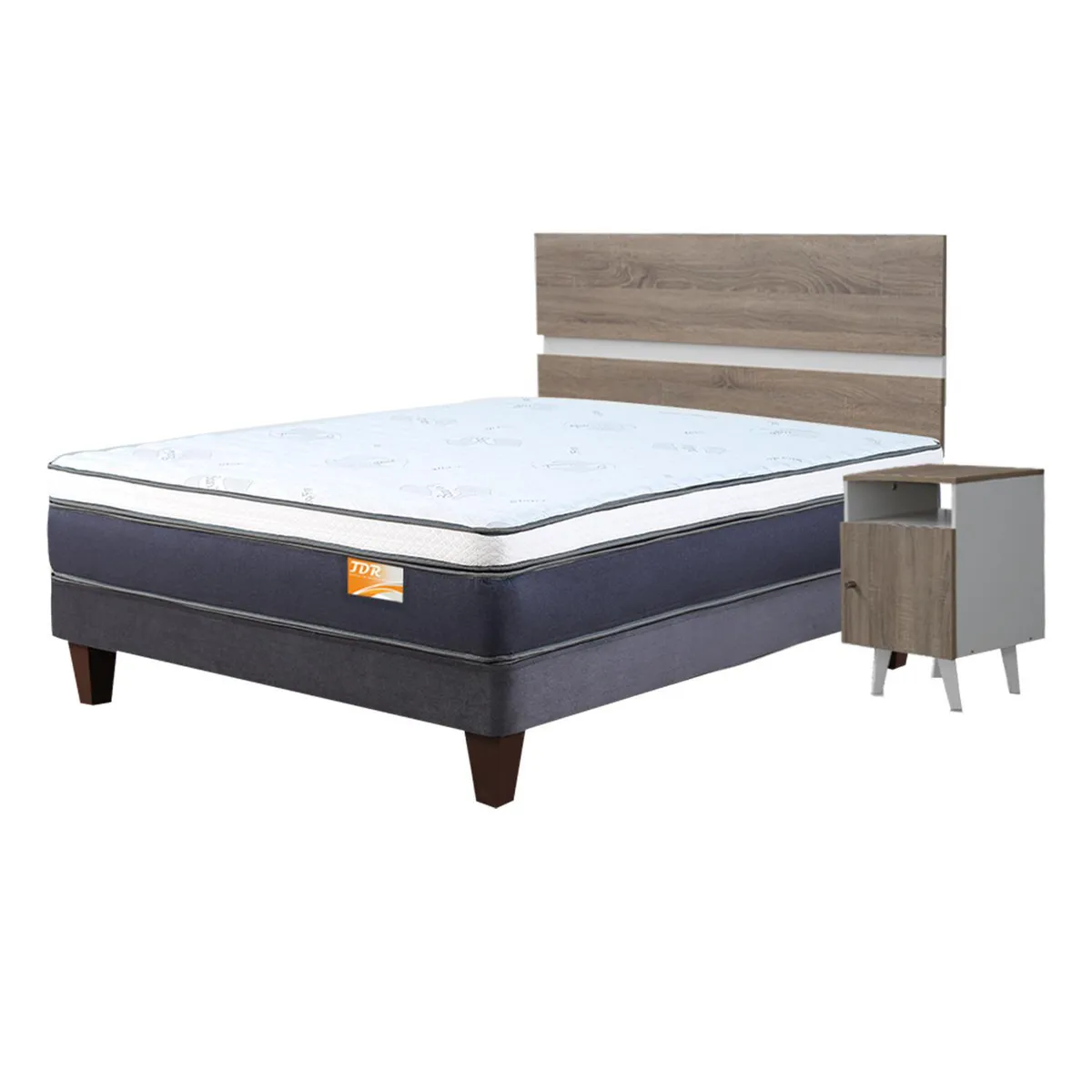 MANTAHUE - Cama Europea TDR uno 2 plazas + respaldo + 2 veladores Pucara