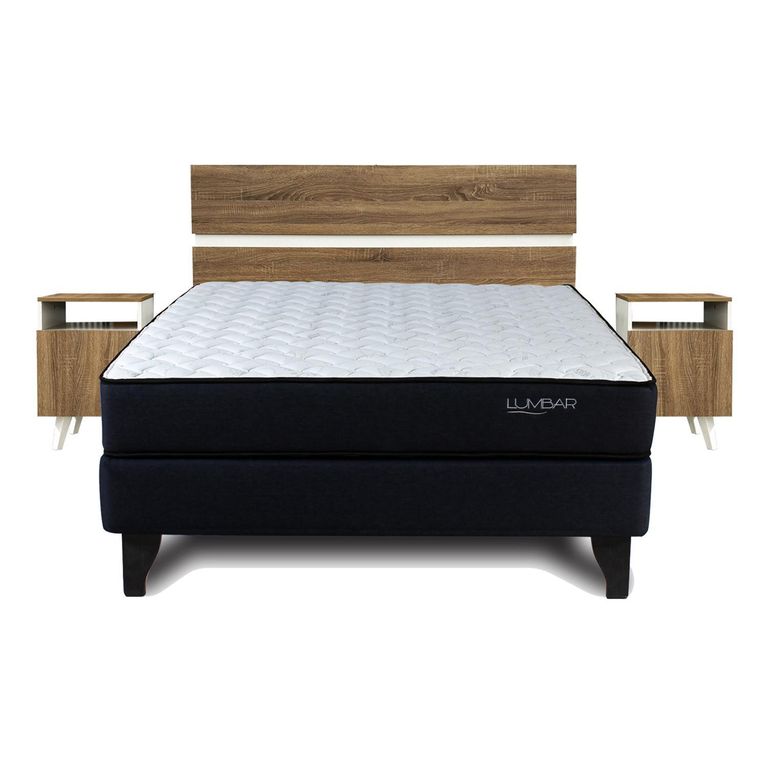 Cama Europea Lumbar 2 Plazas + Respaldo + 2 Veladores Pucara