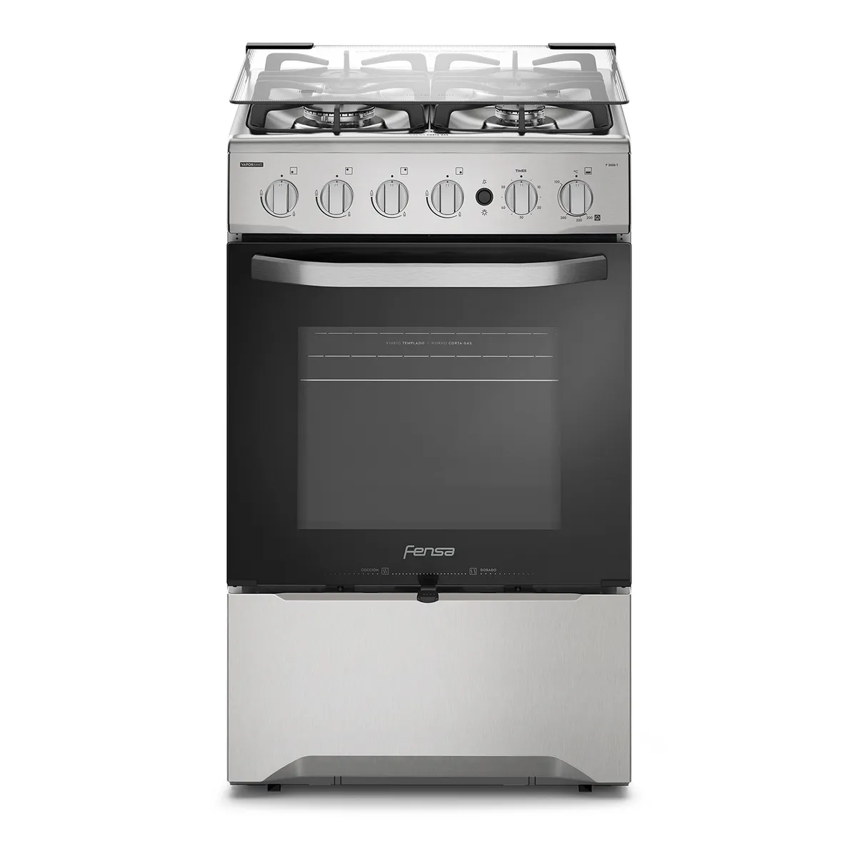 FENSA - Cocina a Gas 4 Platos Silver y negro F 2606 T