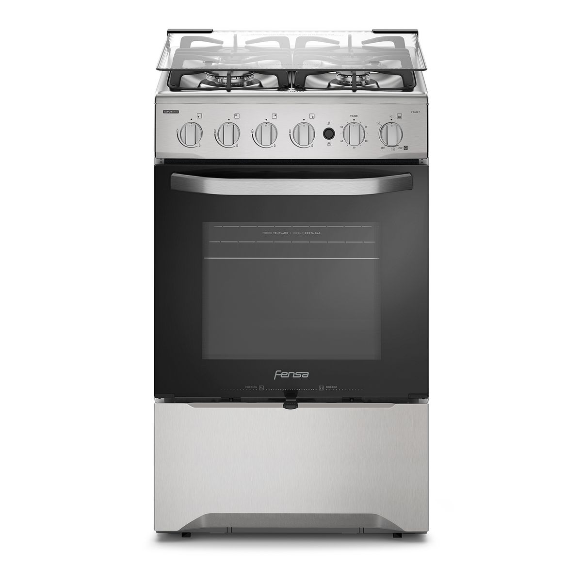 FENSA - Cocina a Gas 4 Platos Silver y negro F 2606 T