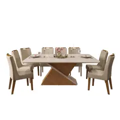 DI PORETTI - Juego de Comedor Stela 8 Sillas Mesa Rectangular 100x82x200 cm Blanco/Café