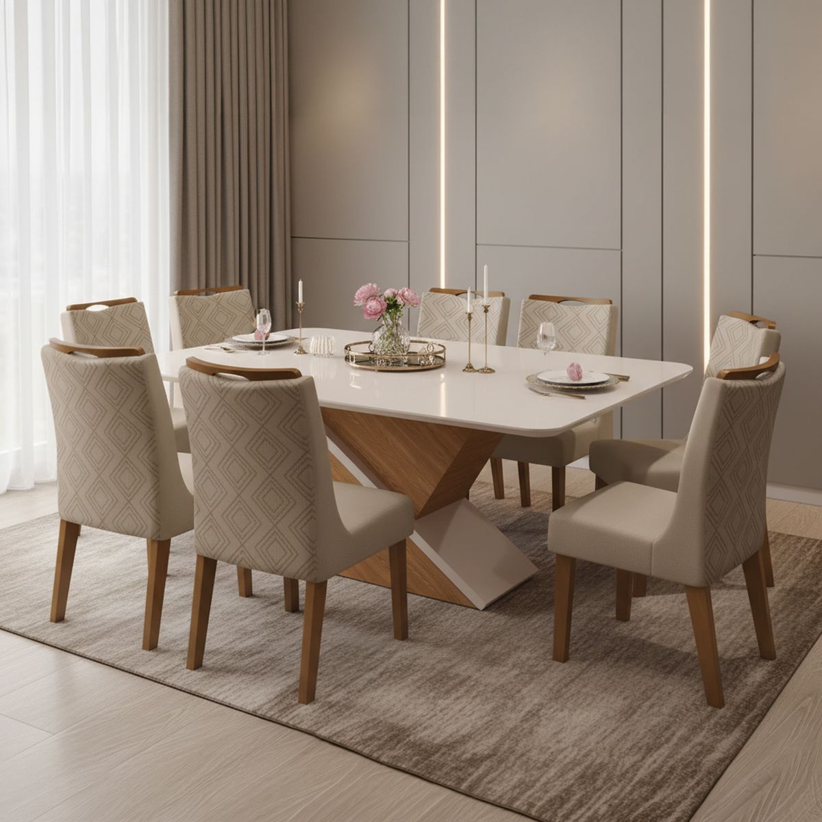 DI PORETTI - Juego de Comedor Stela 8 Sillas Mesa Rectangular 100x82x200 cm Café