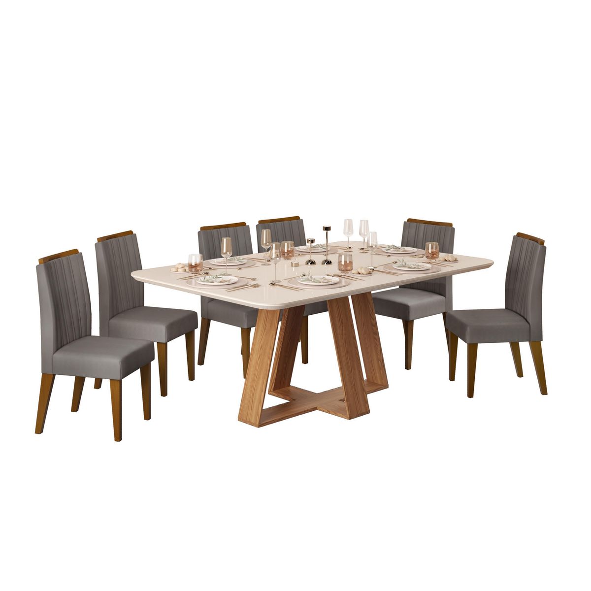 DI PORETTI - Juego de Comedor Celeste 6 Sillas Mesa Rectangular 90x80x160 cm Blanco