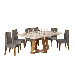 DI PORETTI - Juego de Comedor Celeste 6 Sillas Mesa Rectangular 90x80x160 cm Blanco