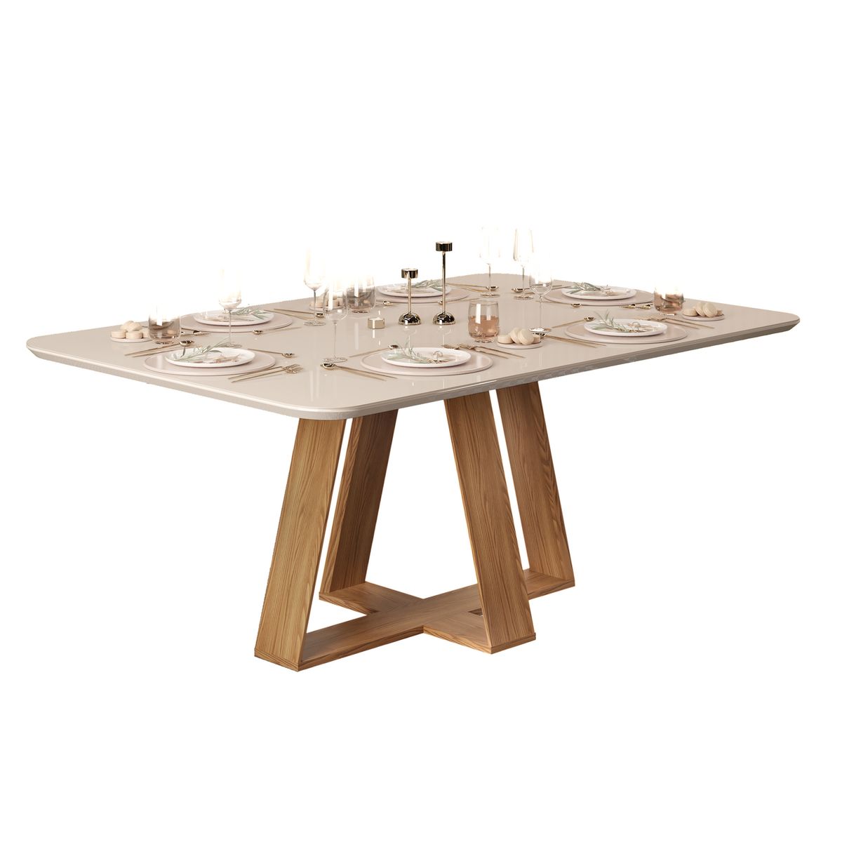DI PORETTI - Juego de Comedor Celeste 6 Sillas Mesa Rectangular 90x80x160 cm Blanco