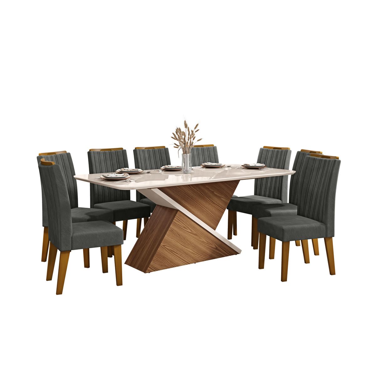 DI PORETTI - Juego de Comedor Billie 8 Sillas Mesa Rectangular 100x82x200 cm Blanco