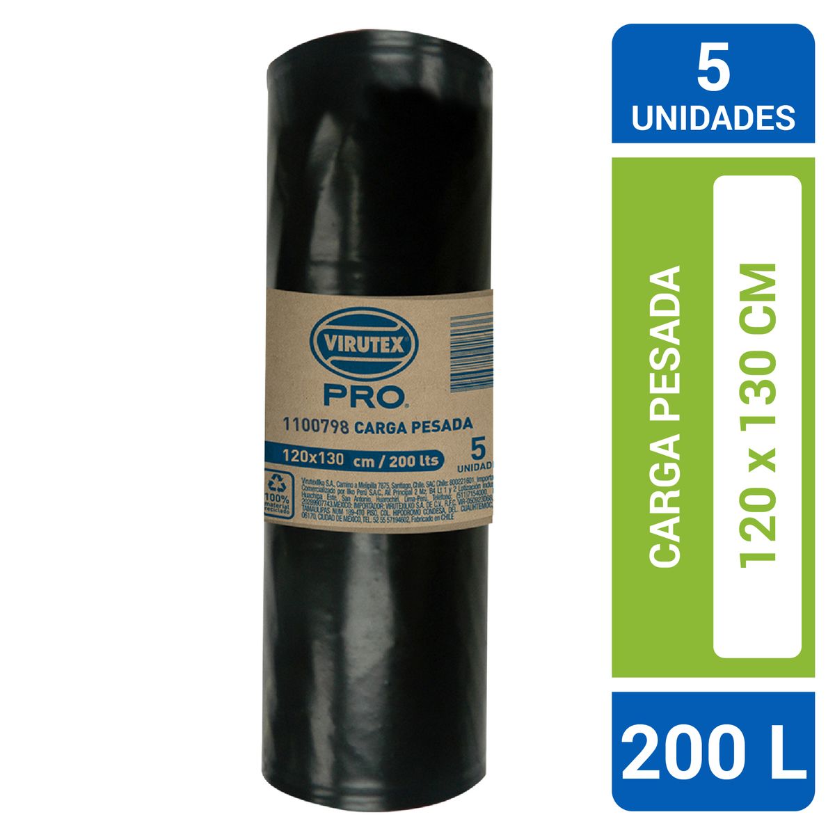 VIRUTEX - Bolsa para Basura 120x130 cm 200 Litros 5 unidad(es)