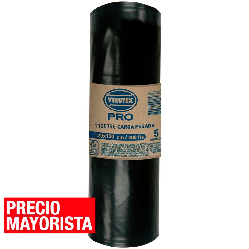 VIRUTEX - Bolsa para Basura 120x130 cm 280 Litros 5 unidades