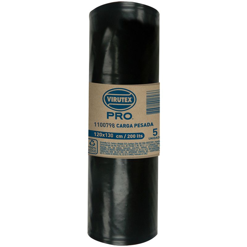 VIRUTEX - Bolsa para Basura 120x130 cm 280 Litros 5 unidades