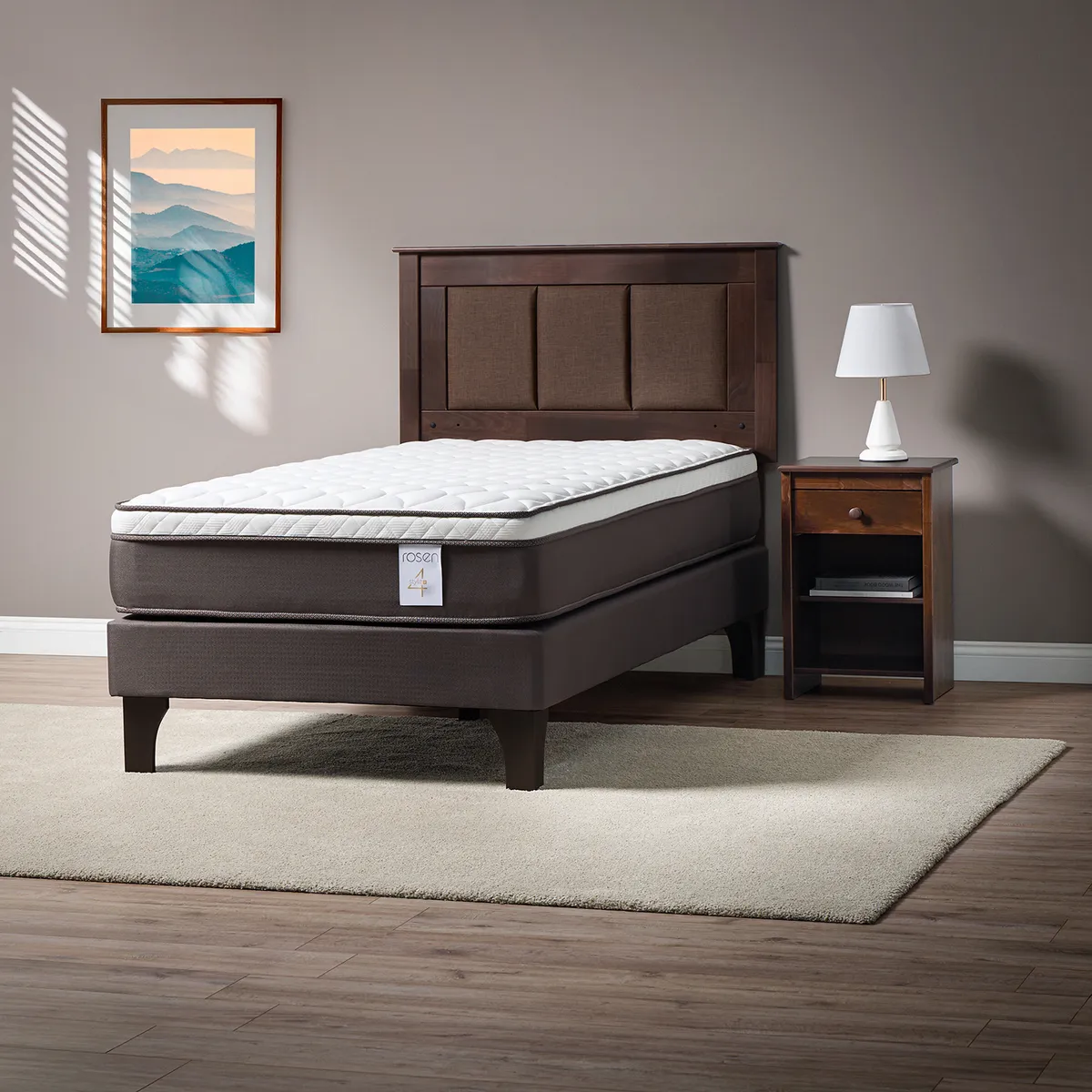 ROSEN - Cama 1 plaza de Estructura New style 4 Café