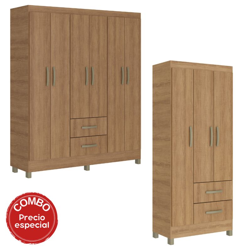 MOBILFRANK - Combo Closet 3 Puertas 2 Cajones/6 Puertas 2 Cajones Miel